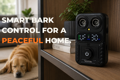 Automatic Bark Control Device | Dual Ultrasonic Emitters, Strobe Light & Digital Display | 15m Range | USB Rechargeable